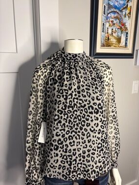 Bardot Black and White Leopard Print High Neck Top